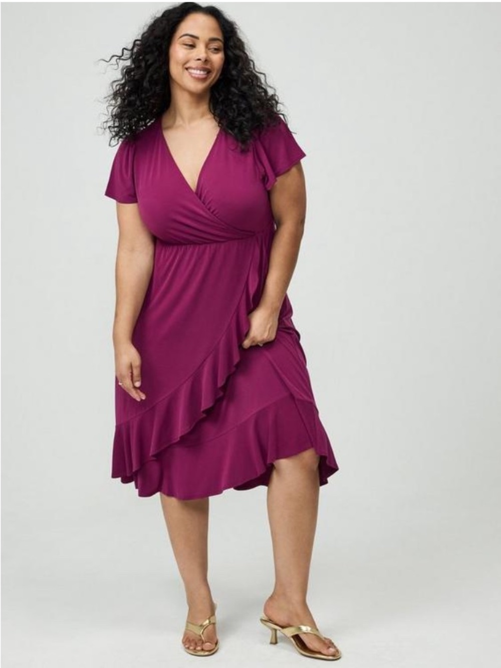 Torrid Purple Potion Faux Wrap Ruffle Midi Dress Size 00/10 - NWT